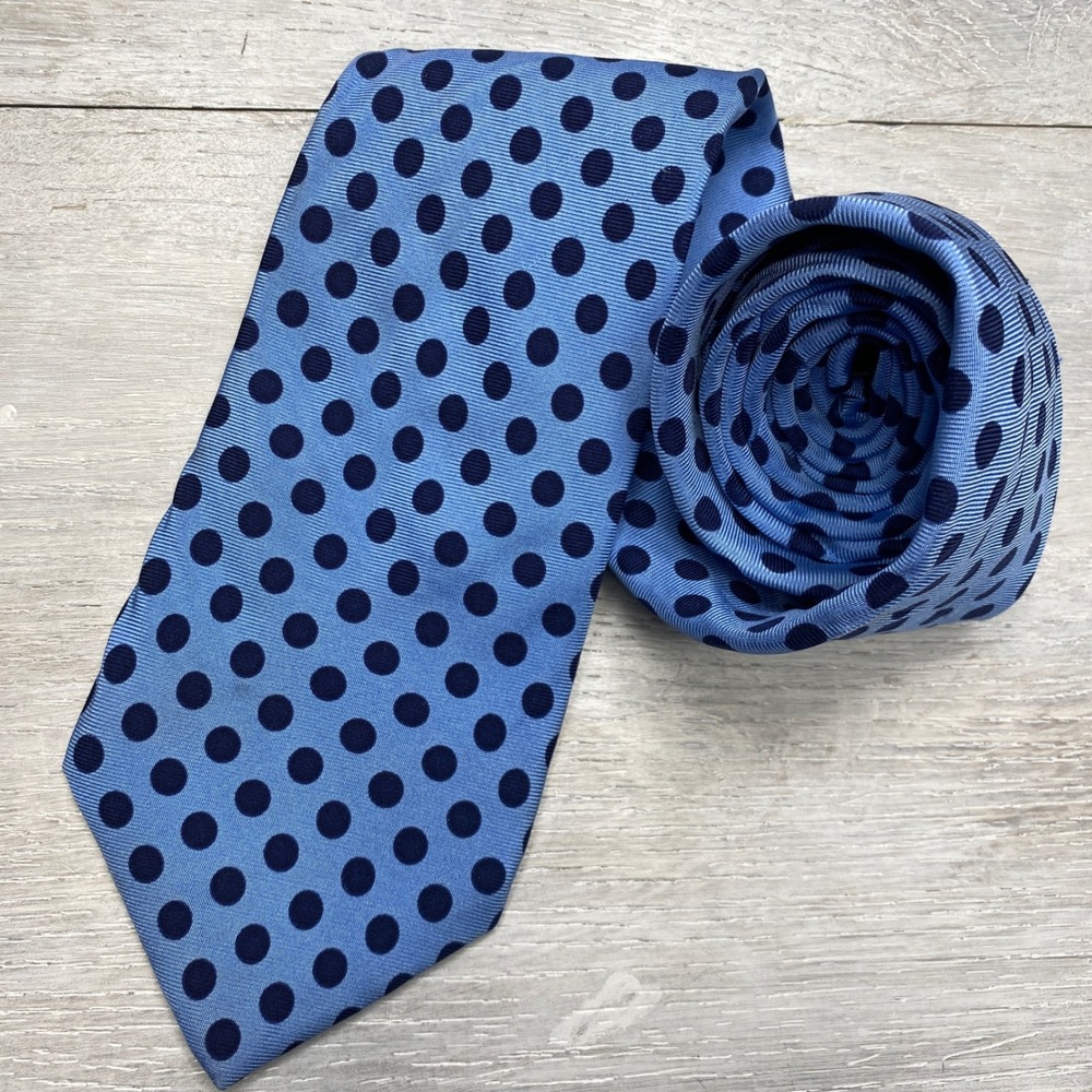 Brooks Brothers Makers Tie Mens Blue Polka Dot Silk Printed Italy Made USA 3.75"